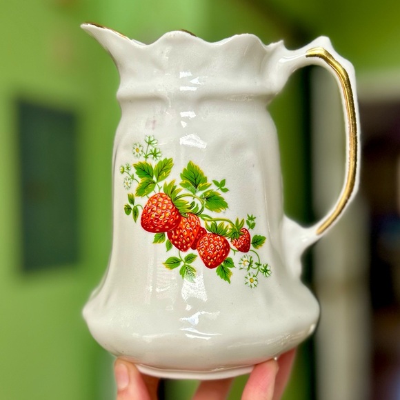 Other - Vintage Dainty Porcelain Strawberry Field Cottagecore Farmhouse Kitchen Pitcher